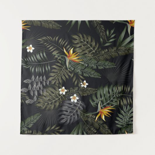 Tropische Blätter und Blume im Nachtstil. Se Wandteppich (Vorderseite (Horizontal))