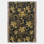 tropische Blätter und Blume in Gold auf schwarz Decke (Vorderseite Vertikal)