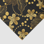 Tropische Blätter und Blume in Schwarz und Gold Seidenpapier (Detail)