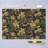 Tropische Blätter und Blume in Schwarz und Gold Seidenpapier (Handwerk)