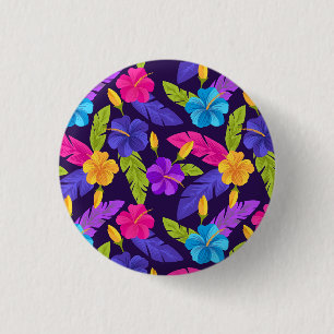 Tropische Blätter und Blume Muster-23857 Button