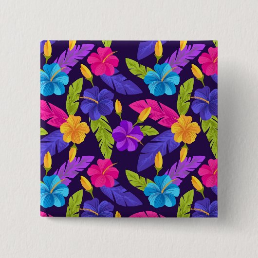 Tropische Blätter und Blume Muster-23857 Button (Vorderseite)