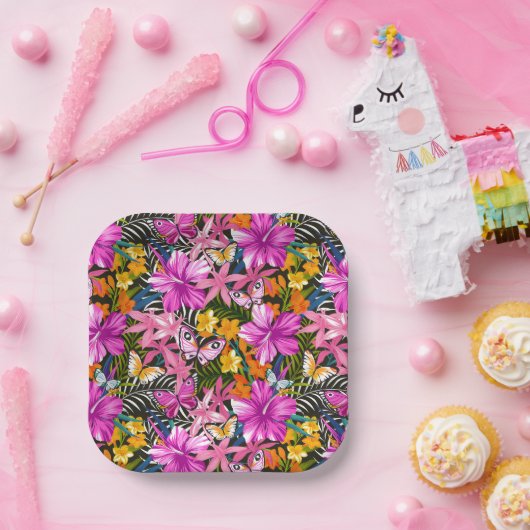 Tropische Blätter und Blume Pappteller (Party)