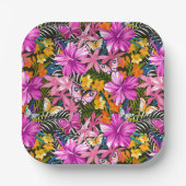 Tropische Blätter und Blume Pappteller (Vorderseite)