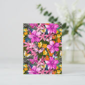 Tropische Blätter und Blume Postkarte (Stehend Vorderseite)