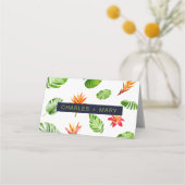 Tropische Blätter und Blume Retro-Hochzeit Platzkarte (Rückseite)