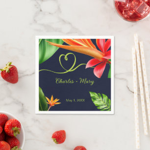 Tropische Blätter und Blume Retro-Hochzeit Serviette