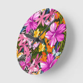 Tropische Blätter und Blume Runde Wanduhr (Winkel)