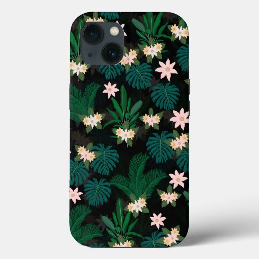 Tropische Blätter und Blume Schwarzes Muster Case-Mate iPhone Hülle (Rückseite)