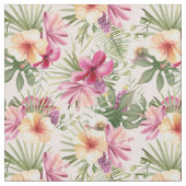 Tropische Blätter und Blume Stoff (Nahaufnahme)