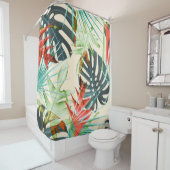 Tropische Blätter und Blume: Vibranntes Muster Duschvorhang (Beispiel)