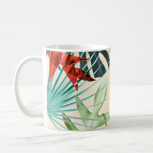 Tropische Blätter und Blume: Vibranntes Muster Kaffeetasse (Links)