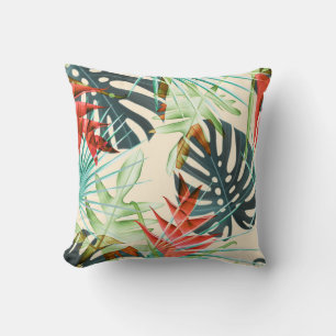 Tropische Blätter und Blume: Vibranntes Muster Kissen
