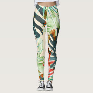 Tropische Blätter und Blume: Vibranntes Muster Leggings