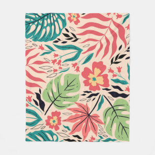 Tropische Blätter und Blume: Vintage Fusion Fleecedecke