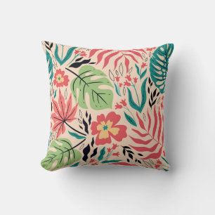 Tropische Blätter und Blume: Vintage Fusion Kissen