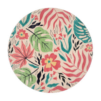 Tropische Blätter und Blume: Vintage Fusion Schneidebrett