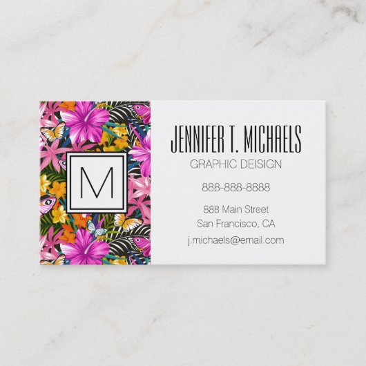 Tropische Blätter und Blume Visitenkarte (Vorderseite)