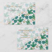 Tropische Blätter und Blume Weißes Muster Visitenkarte (Vorne/Hinten)