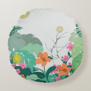 Tropische Blätter und Blumen in Pastell Rundes Kissen