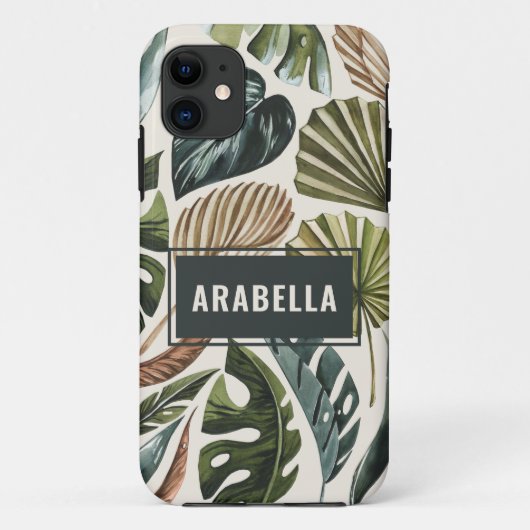 Tropische Blätter und botanische personalisierte B Case-Mate iPhone Hülle (Rückseite)