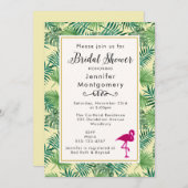 Tropische Blätter und ein rosa Flamingo-Brautparty Einladung (Vorne/Hinten)