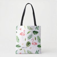 Tropische Blätter und Flamingo