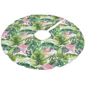 Tropische Blätter und Flamingo Weihnachtsbaumrock Leinenimitat Weihnachtsbaumdecke (Schrägansicht)