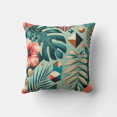 Tropische Blätter und geometrisches Muster Kissen (Rückseite)