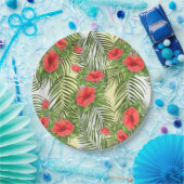 Tropische Blätter und Hibiskus Round Paper Teller (Party)