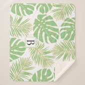 Tropische Blätter und Monogramm für die Seite Grün Sherpadecke (Vorderseite)