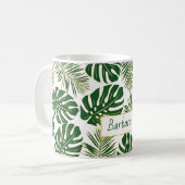 Tropische Blätter und Name Grün und Gold Kaffeetasse (Vorderseite Links)
