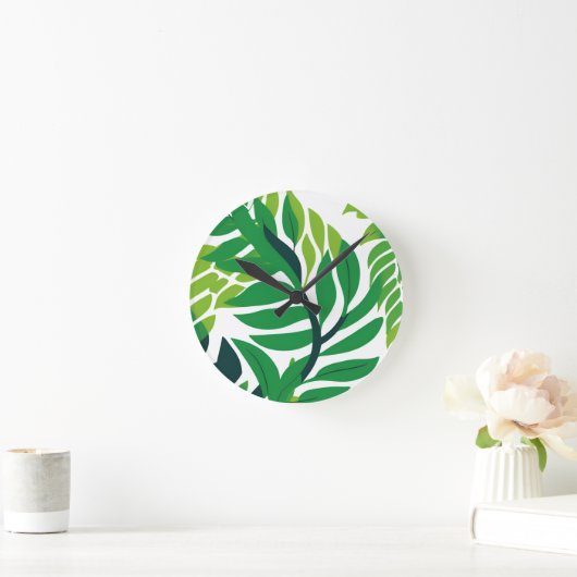 Tropische Blätter und Pflanze Runde Wanduhr (Zuhause)