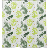 Tropische Blätter und Polka Punkte auf der Textur. Duschvorhang (Vorderseite)