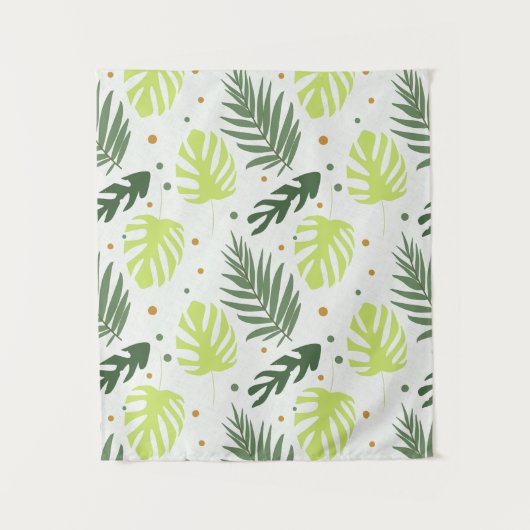 Tropische Blätter und Polka Punkte auf der Textur. Wandteppich (Vorderseite)