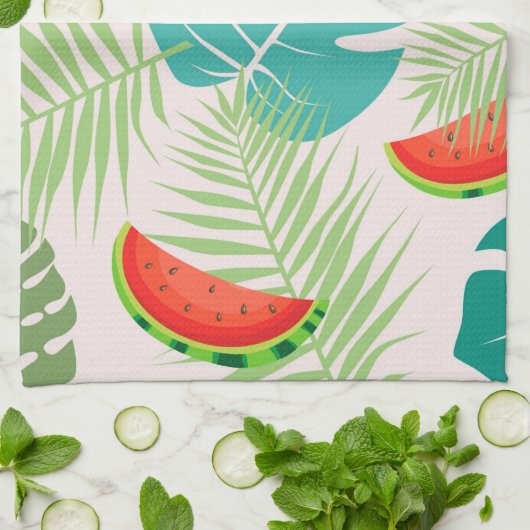 Tropische Blätter und Wassermelonen Geschirrtuch (Gefaltet)