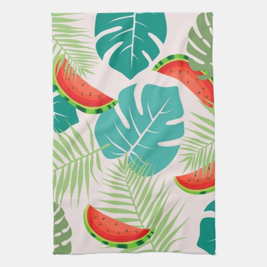 Tropische Blätter und Wassermelonen Geschirrtuch (Vertikal)