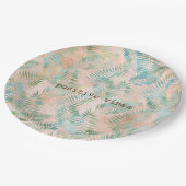 Tropische Blätter von Peach Aqua Pappteller (Schrägansicht)