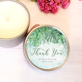 Tropische Blätter Wasserfarbe Danke Hochzeit Runder Aufkleber