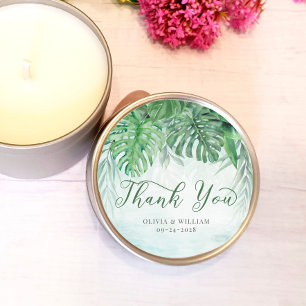 Tropische Blätter Wasserfarbe Danke Hochzeit Runder Aufkleber