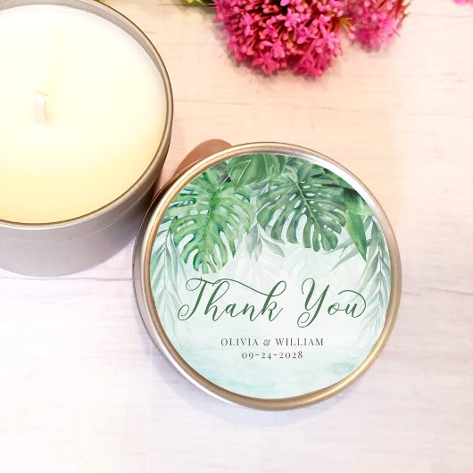 Tropische Blätter Wasserfarbe Danke Hochzeit Runder Aufkleber