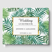 Tropische Blätter Wasserfarbe Gold Hochzeit Gästebuch (Vorderseite)