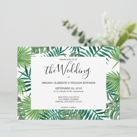 Tropische Blätter Wasserfarbe Hochzeit Save The Date (Stehend Vorderseite)