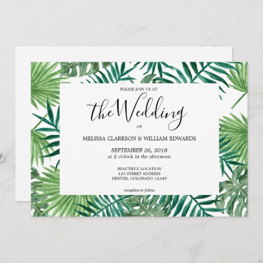 Tropische Blätter Wasserfarbe Hochzeit Save The Date (Vorne/Hinten)