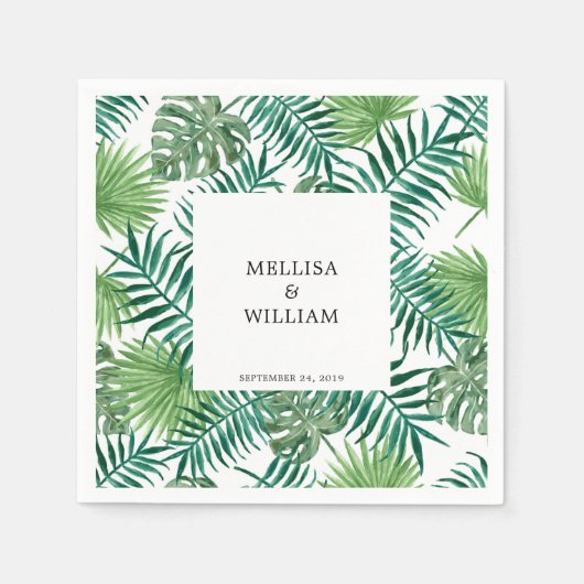 Tropische Blätter Wasserfarbe Hochzeit Serviette (Vorderseite)
