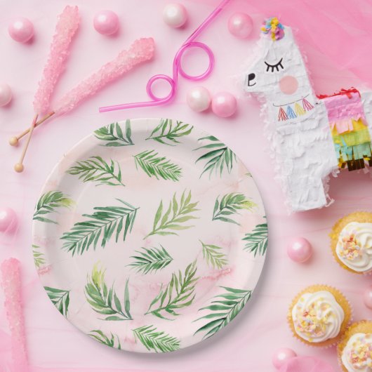 Tropische Blätter Wasserfarbe Luau Party Papier Te Pappteller (Party)