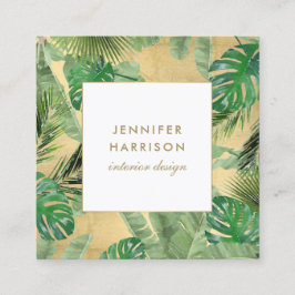 Tropische Blätter Wasserfarbe Muster auf Imitaten  Quadratische Visitenkarte