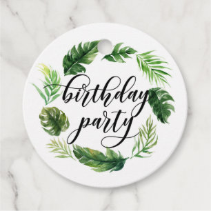 Tropische Blätter Wasserfarbe Wreath Birthday Luau Geschenkanhänger
