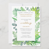 Tropische Blätter Wasserfarbenhochzeit Einladung (Vorderseite)