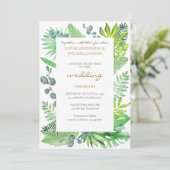 Tropische Blätter Wasserfarbenhochzeit Einladung (Stehend Vorderseite)